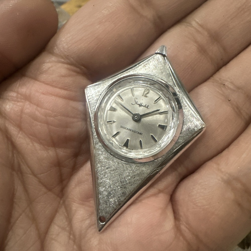 Vintage Sheffield Pendant Watch Silver Tone Manual Wind Swiss Made Kite Shape